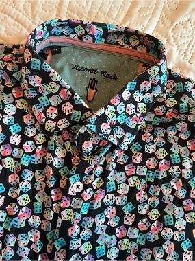 Visconti Black Multicolor Dice Print Button-Up Shirt